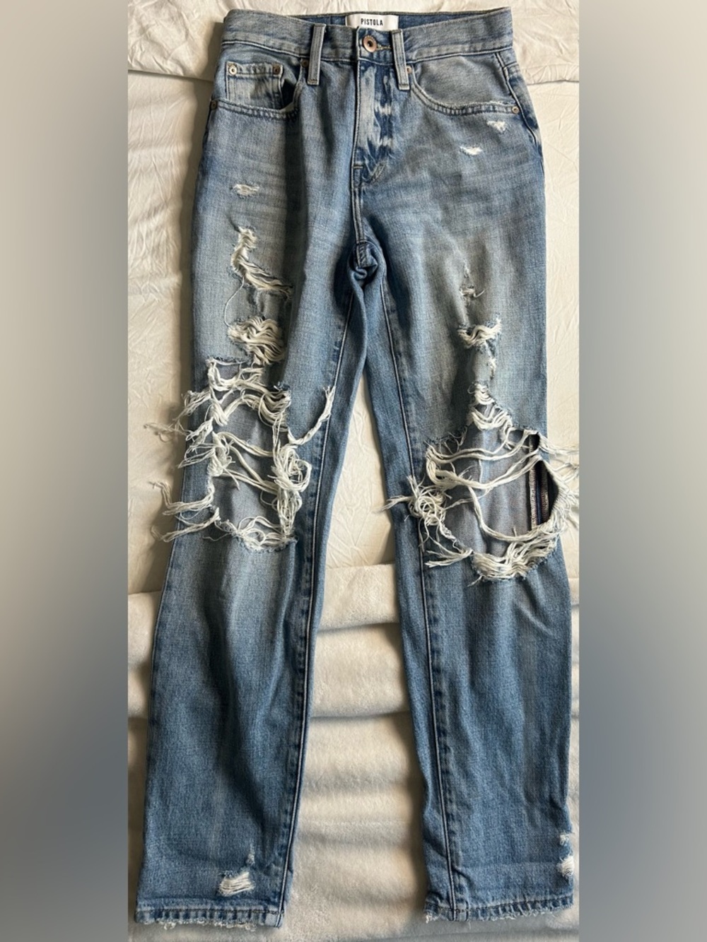 Pistola Light washDistressed high waisted straight Jeans Frayed Grunge Festival